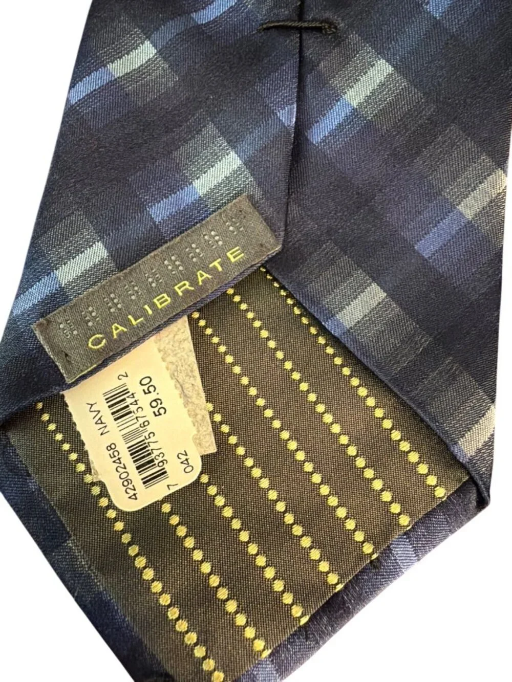 Calibrate Navy Plaid 100% Silk Tie Made In USA 62
